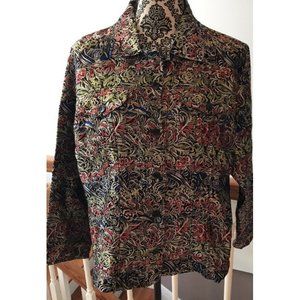 CHICOS 2 Jacket black floral shimmer rayon silk metallic